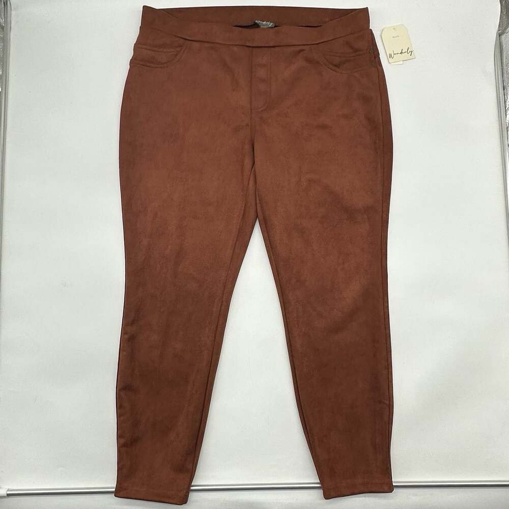 Wonderly Plus Size 1X Dark Russet Faux Sueded Scuba Casual Pull-On Pants NWT